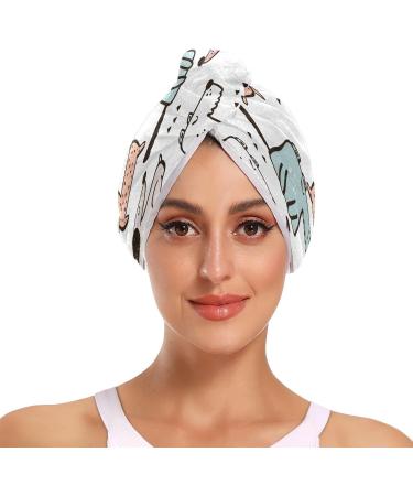 Hand Drawn Dogs Dry Hair Cap & Quick Drying Towel Set - Super Absorbent Soft & Comfortable 2 Piece with Button Headband - Buy Online on GoSupps.com