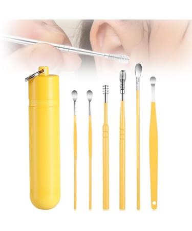 Earwax Cleaner Tool Set New Ear Cleaner Ear Pick Earwax Removal Kit Earwax Removal Tool with Portable Case Household Portable Manual Ear Wax Removal Kit (Yellow)