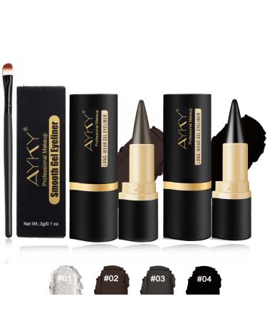Rationalu Gel Eyeliner Rational Gel Eyeliner Natural Black Eyeliner Cream Waterproof Smudge Proof Ayky Long Wear Gel Eyeliner Matte Smokey Eye Liners Eyeshadow Stick for Party Looks (#02+#04)