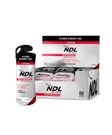 NDL Pro-Health NDL Pro-Health Hydro Energy Gel - Sports energy gel with carbohydrates and minerals low sugar content immediate energy boost easy open caffeine cherry flavor 12-720g pack