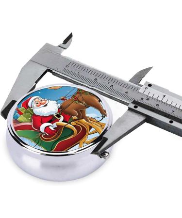 Merry Christmas Pattern Round Pill Box | 3 Compartment Portable Travel Medicine Organizer | Mini Decorative Pocket Vitamin Holder - Buy Online on GoSupps.com