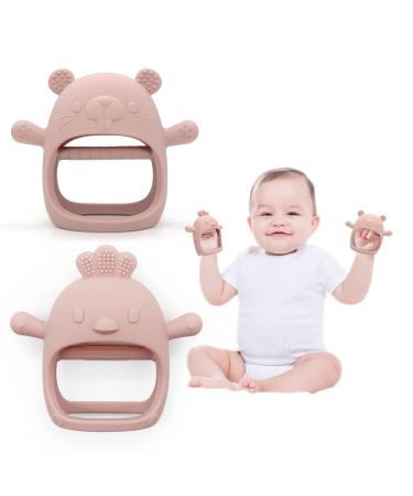 Rayshie Silicone Baby Teether Toy  for Infants 3+ Months  Baby Chew Toys  BPA Free for Sucking Needs  for Soothing Sore Gums  Teething Toy Silicone Glove Teether(2pcs) Rose Pink