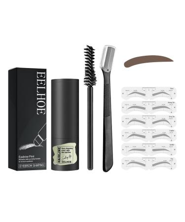 Hikaka Eyebrow Stamp Shaping Kit Adjustable Eyebrow Powder Waterproof Eyebrow Stamp Shaping Kit Eyebrow Stamp Kit Durable Makeup Buildable (Dark Brown)