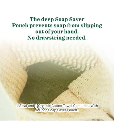 Eco-Friendly Washcloths with Soap Saver Bag | 3 Pack - Sisal & Organic Cotton Face & Body Scrubber for Men & Women - Buy Online on GoSupps.com