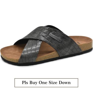 COFACE Men's Leather Flat Sandals - Fashion Cork Beach Slides with Arch Support in Grey - Size 7.5 - Buy Online on GoSupps.com