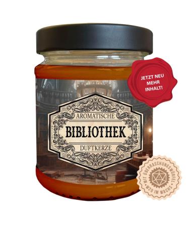 Role play fragrance candle library with a hidden D20 cube - handmade in Germany (new size) 240ml approx. 40 hours of burning time
