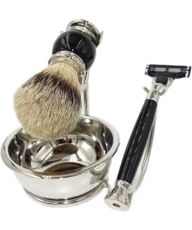 4-in-1 Razor Holder & Shaving Brush Set for Men - Black Enamel Gift Set | Stylish and Practical Shaving Accessories - Buy Online on GoSupps.com