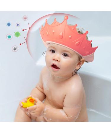 Funupup Adjustable Shower Hood for Kids - Crown Shape Hair Wash Shield Baby Visor for Eyes & Ears Pink & Yellow Dinosaurs - 2 Pieces - Buy Online on GoSupps.com