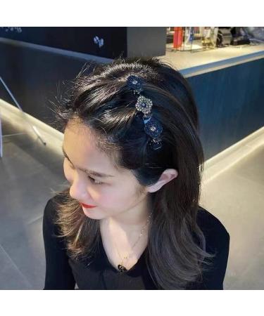 Sparkling Crystal Stone Braided Hair Clips - 4 PCS Set for Women and Girls | Satin Fabric Hair Bands - Rhinestone Hair Clips | Stocking Stuffers - Four-Leaf Clover Design - Buy Online on GoSupps.com