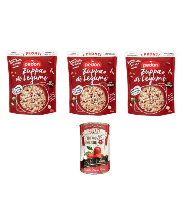 Italian Gourmet E.R. Pack of 3 Pedon I Pronti legume soups 300g + Gourmet Italian Pelati 400g
