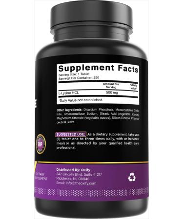 Oxify L-Lysine 500 mg | 250 Tablets | Gluten-Free Non-GMO | Supplement Made in USA - Buy Online on GoSupps.com