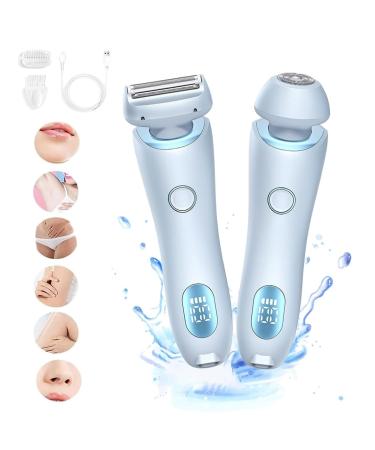 Duskofficial Razor Duskofficial The Glide Pro 3.0 Premium Shaver 2 in 1 Electric Waterproof Shaver Razors Bikini Trimmer for Women Wet and Dry Painless Hair Removal Removable Head(Blue)