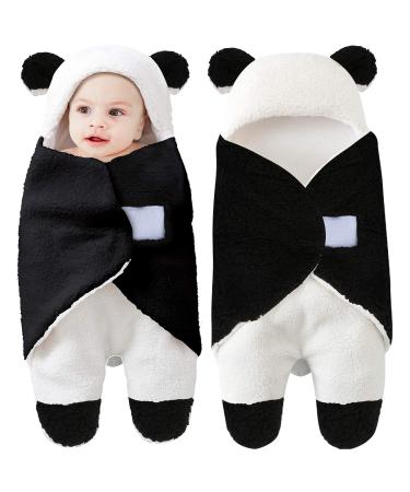 Baby Hooded Swaddle Blanket Yinuoday Newborn Baby Receiving Blanket Fleece Swaddle Sleeping Bag Sack for Baby Boys and Girls(Black)