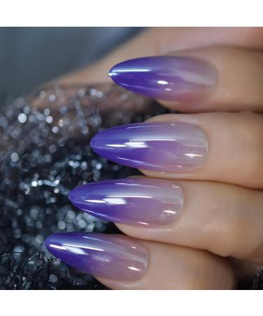 24 Medium Almond Shimmering Ombr Artificial Fingernails - Translucent High Gloss for Women & Girls | Perfect for Dates & Parties - Buy Online on GoSupps.com