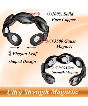 Vicmag Women Adjustable Copper Magnetic Rings - 2PCS 7X Magnets, 3500 Gauss, Pure Copper, Leaf Black - Jewelry Gift Box Included - Buy Online on GoSupps.com