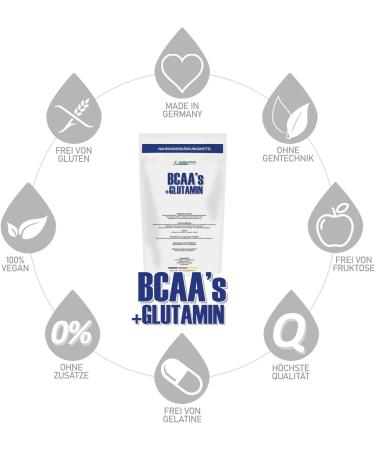 Premium BCAA & L-Glutamine 500g Powder | 100% Pure Amino Acids | Vegan No Artificial Flavors | Made in Germany - Buy Online on GoSupps.com