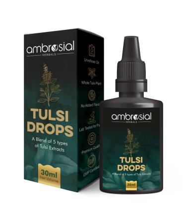 Ambrosial Tulsi Drops Concentrated Extract of 5 Tulsi 30ml | Natural Immunity Booster | Relieves Cough & Cold | Raw Extract of Holy Basil Leaf (30ml) 30.00 ml (Pack of 1)
