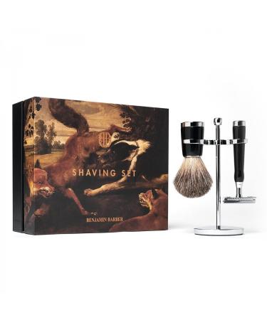 Benjamin Barber Classic 3 -part shaving set Ebony - safety razor - stylish durable and qualitatively shave with black resin and stainless steel handle