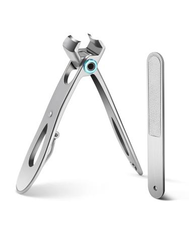FVION Nail Clippers for Thick Nails 16mm Wide Jaw Opening Fingernail Toenail Cutter with File Manicure Set Large Nail Clippers Set for Men and Women Silver
