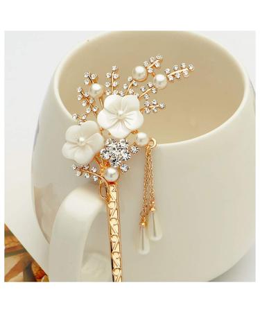 Vintage Rhinestone Pearl Flower Hair Chopsticks - 2 Pcs Chinese Hairpins for Stylish Updos & Hair Accessories - Buy Online on GoSupps.com
