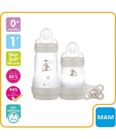 MAM Easy Start Colours of Nature Anti-Colic Starter Set - Bunnies | Non-Shiny Matt Finish | Grey Newborn Bottle Set & Soother Essentials - Buy Online on GoSupps.com