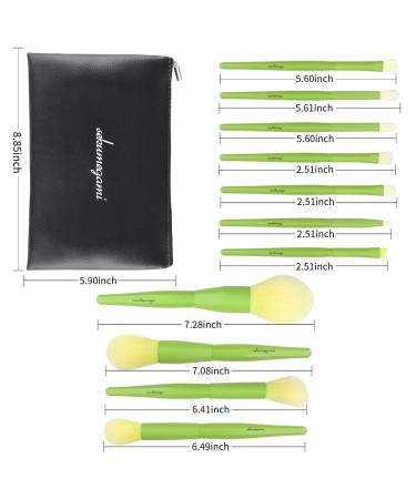 11-Piece Makeup Brush Set with PU Leather Bag | Ideal for Contouring Foundation Concealer & Blush | Perfect Beauty Tools in Light Green - Buy Online on GoSupps.com