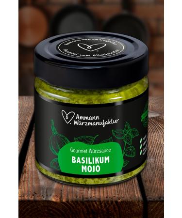 Gourmet seasoning sauce basil mojo in a 200 ml glass.