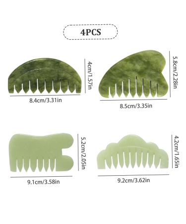 Natural Jade Gua Sha Comb Set - 4 Pcs Scalp Massager for Stress Relief | Smooth Jade Kamm for Head Face Hand & Leg Gifts - Buy Online on GoSupps.com