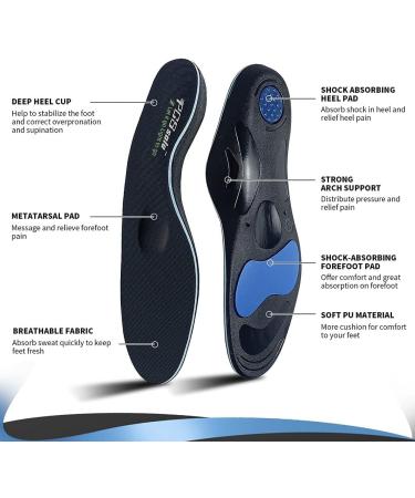 PCSsole Orthotic High Arch Support Insoles for Men and Women - Gel Sport Inserts for Flat Feet, Plantar Fasciitis, Over Pronation - Size L (10-11.5) 30cm Black - Buy Online on GoSupps.com
