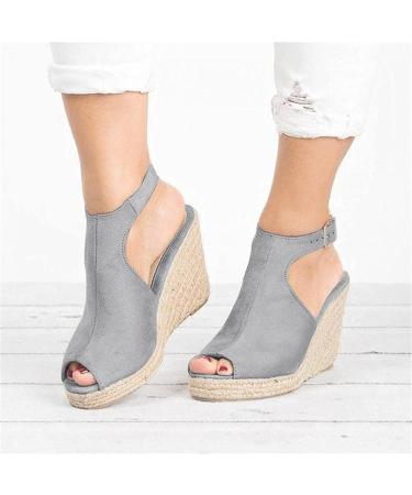 Aunimeifly Women's Wedges Platform Sandals - Comfy Sports Knit Sandals - Gradation Thick Bottom Fish Mouth Beach Sandals (Gray) - Buy Online on GoSupps.com