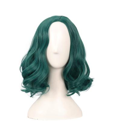 Mapofbeauty 14 inch/35 cm short curly bob wig shoulder long side part pony synthetic fiber wavy hair fibers for pretty parties cosplay (dark pine green) - Buy Online on GoSupps.com