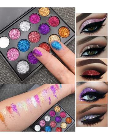 Shop 15 Colors Glitter Eyeshadow - Vibrant Glitter Eyeshadow Powder for Stunning Eye Looks | International Shipping Available - Buy Online on GoSupps.com