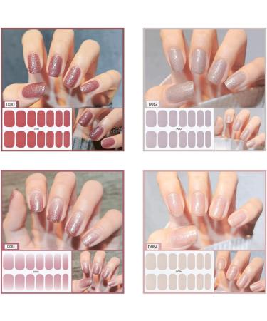 112 Pieces Thin Semi-Cured Gel Nail Polish Strips | Solid Full Nail Sticker Set with Nail File | Self-Adhesive Frosted Nails Art Decals for Women and Girls | DIY Craft Decoration Tips - Glitter (8 Sheets) - Buy Online on GoSupps.com