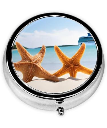 Buy Cute Starfish Round Pill Box | Mini 3 Compartment Travel Organizer for Vitamins & Medications - Buy Online on GoSupps.com