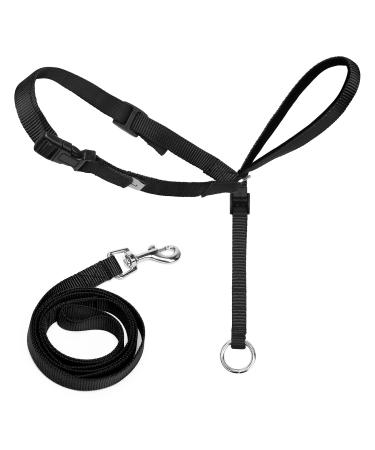 Dog halter adjustable halter padded with 120cm nylon rope for small medium large dogs work training (black)
