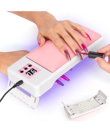 Krofaue UV Light for Nails 2 In 1 Manicure Nail Arm Rest with UV LED Nail Lamp 72W UV LED Gel Nail Dryer Arm Rest for Nails UV Light Arm Rest Pillow Cushion Hand Holder for Nail Salon Home DIY