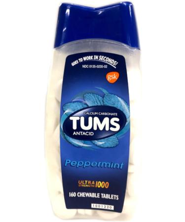 TUMS Antacid Calcium Carbonate Peppermint Chewable Tablets Ultra Strength 1000 160 Count (Pack of 3) - Buy Online on GoSupps.com