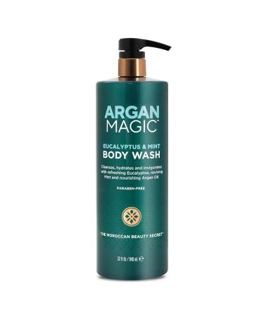 Argan Magic Eucalyptus & Mint Body Wash with Argan Oil - Cleanses Hydrates & Invigorates with Refreshing Eucalyptus & Mint | Made in USA (32 Fl Oz) - Buy Online on GoSupps.com