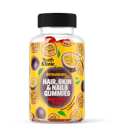 70 Hair Gummies Biotin 6000mcg Collagen Silicon PABA & Multivitamins | Hair Skin and Nails Vitamins Gummy for Women | B Complex Folic Acid 400mcg Vitamin A C D E & Zinc for Hair Growth | Pectin-Based