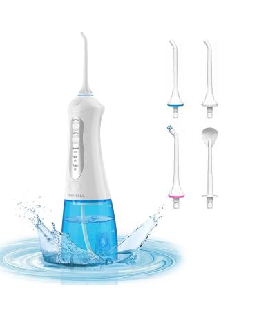 TUREWELL Water Flosser Cordless Oral Irrigator for Teeth Cleaner with Powerful Battery 3 Modes and 4 Jet Tips IPX7 Waterproof 300ML Detachable Water Tank for Home and Travel(Weiß) White