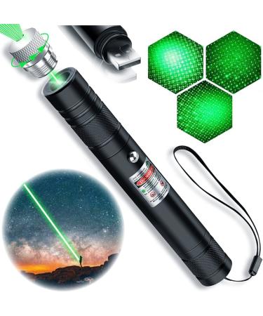 Cyahvtl Laser Pointer, Tactical Flashlights 2000 Metres Green Long Range High Power Handheld Flashlight, Rechargeable Laser Pointer for USB, with Star Cap Adjustable Focus Suitable for Projecto X-Small