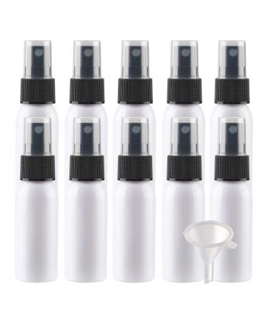 Basic packing 10 pieces empty 30ml white plastic pet spray bottle travel atomizer with black spray head small fine fog perfume dusty car racks with 2x funnel