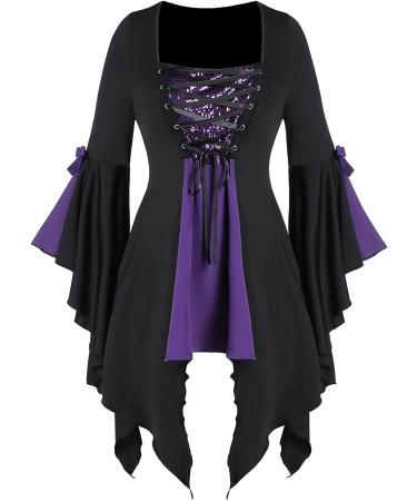 Renisants Purple Renaissance Shirt with Butterfly Sleeves & Irregular Lace Up - Women's Halloween Costume Top | Lightning Deal Today! - Buy Online on GoSupps.com