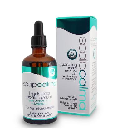 Scalpcalma Hydrating Scalp Serum with active Hyaluronic Acid and Melatonin. For dry irritated scalps. Helps promote healthy hair