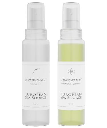 European Spa Source ShowerSpa Mist Spray Bundle (Classic Eucalyptus & Jasmine + Eucalyptus) for Aromatherapy at Home Spa Experience Sinus Congestion Relief and Tension Relief 4 fl oz. (Each)