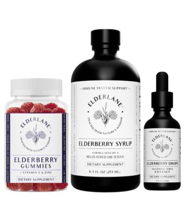 Elderlane Elderberry Kit - Formerly RD Naturals - Immune Support Supplement for Adults and Kids - 8.5oz Syrup 60ct Gummies 2oz Drops