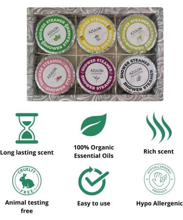 AZULON Shower Steamers Luxury Gift Set - Aromatherapy Self Care Set with Natural Essential Oils - 6x50g Shower Bombs for Women Men - Long Lasting and Strong Smelling - Premium Spa Gift - Buy Online on GoSupps.com