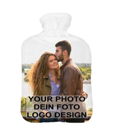 Heat bottle with sweater cover 2 liter bed bottle with beautiful fleece print cover rubber hot water bottle with lid white with your photo/text 092