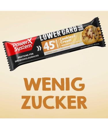 Power System Lower Carb Cookies & Cream Protein Bar - 45% Protein Low Sugar & Low Carb - 28x40g - International Shipping Available - Buy Online on GoSupps.com