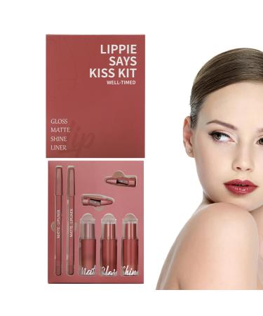 Lip Kit with Pencil and Gloss - Long-Lasting Lip Pencil Gloss - For Shopping Travel Business Trips Stage Dates Gatherings Holidays Girls